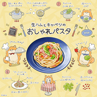 生ハムとキャベツのおしゃれパスタ★ イラスト