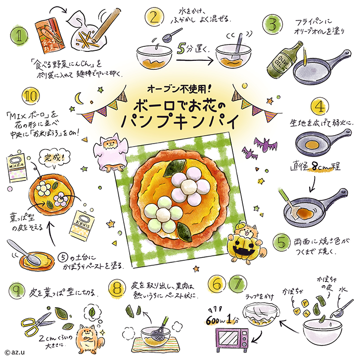 オーブン不使用！ボーロでお花のパンプキンパイ レシピ